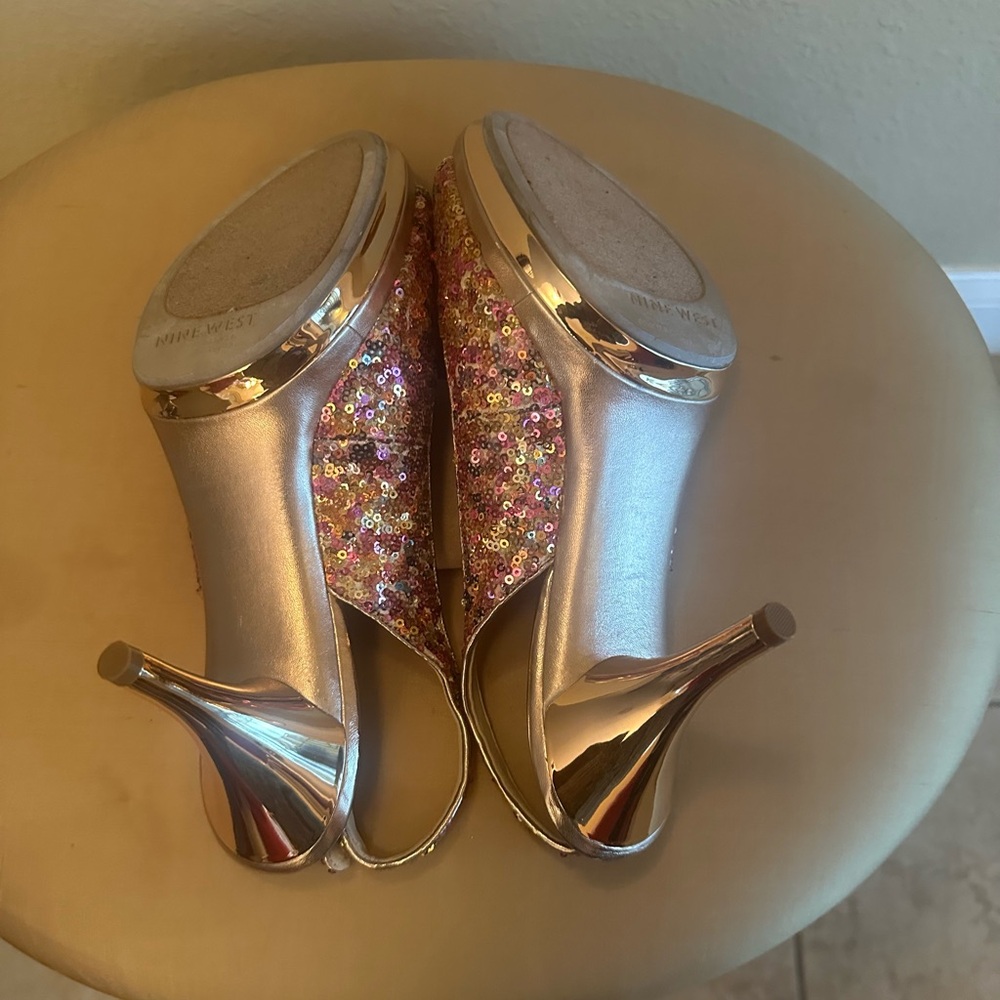 NIB Nine West Sequin Open-Toe Women's Shoes - Pink and Gold - Picture 4 of 5